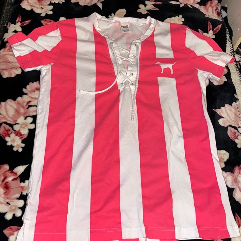 Vs Pink White and Pink Striped Tee
